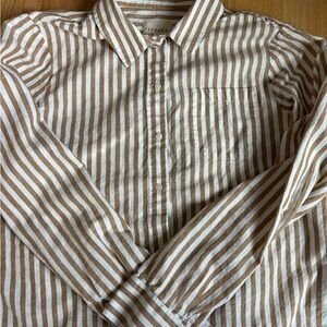 Sezane Tan and White Striped Men's Shirt
